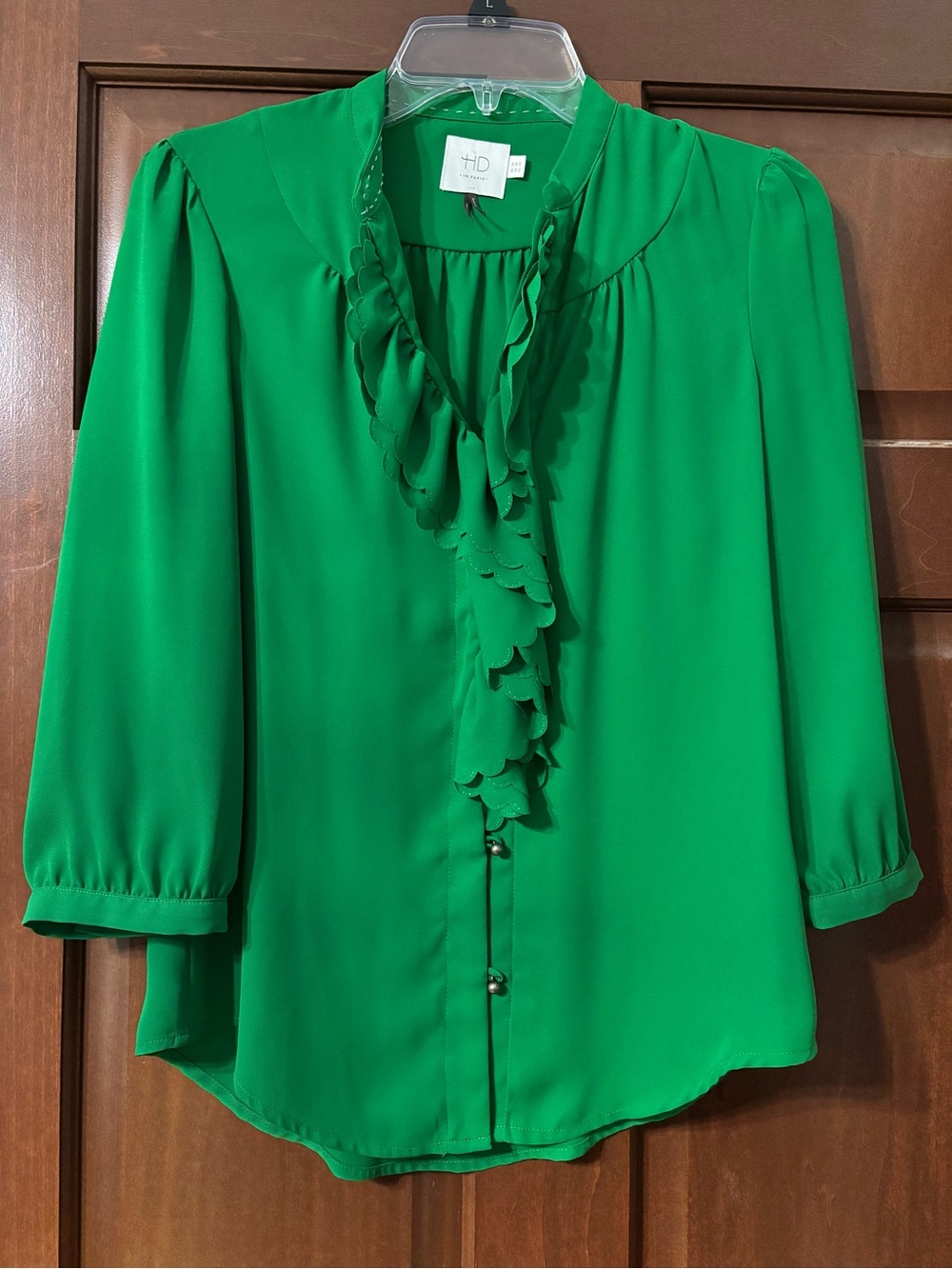 Gorgeous Anthropologie HD in Paris emerald green blouse size 2